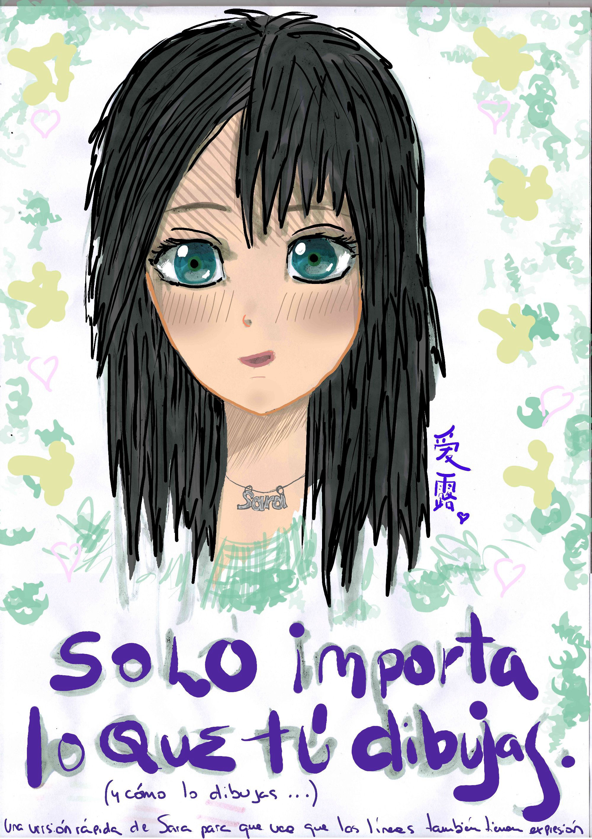 Retrato animé "asinomás" de Sara, versionada por mí.